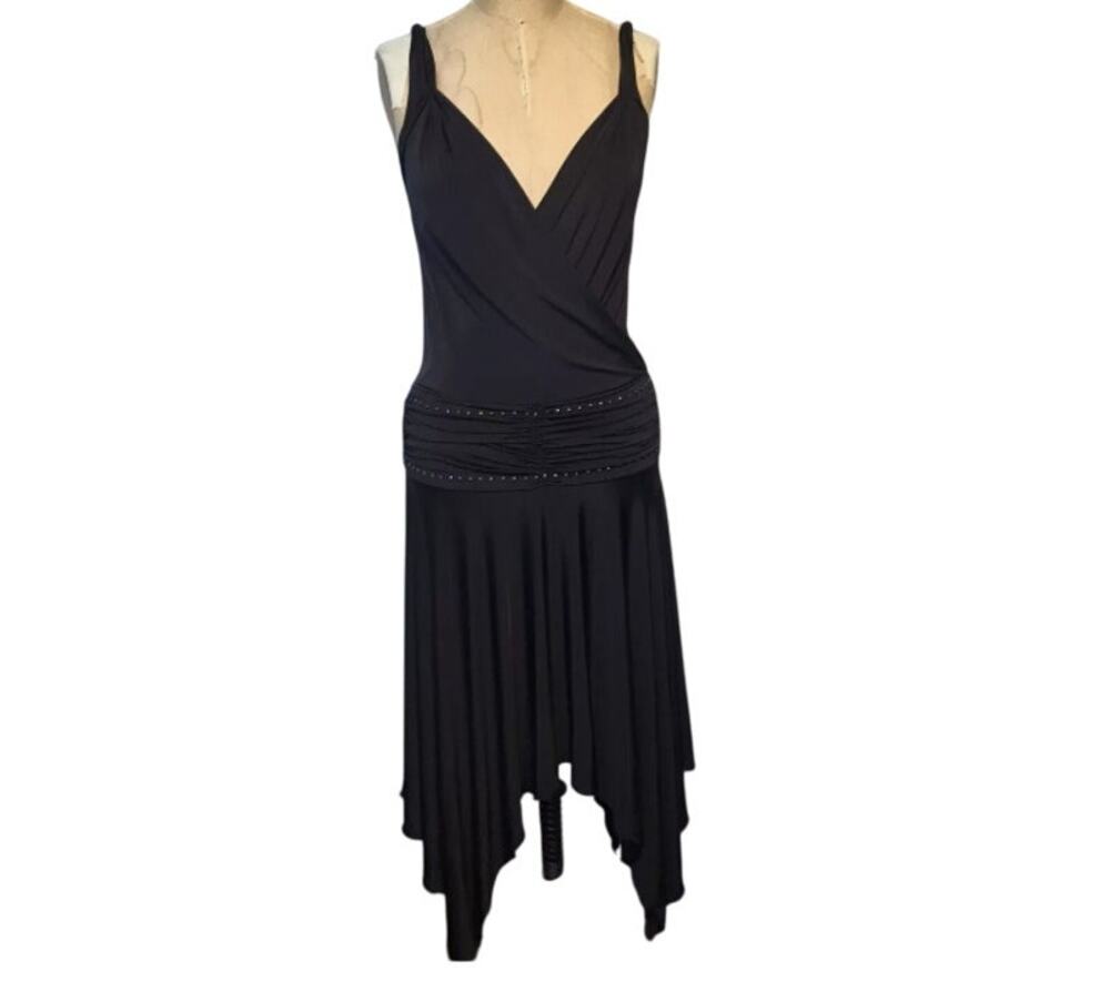 BCBGirls Size Large Black Hankerchief Hem Dress VNeck DANCE TANGO y2K